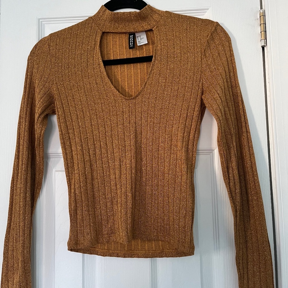 Gold long sleeve crop top from H&M: size XS